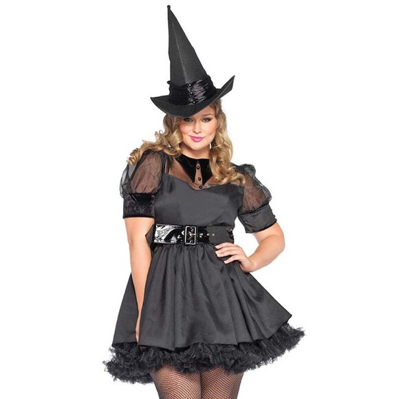 Witch Costume 1x/2x, 3x/4x Womens Plus Size Black Halloween 3Pc Dress Set - Picture 5 of 10
